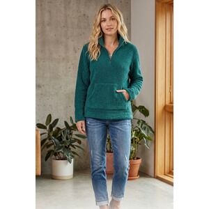 Natural Reflections Teal Green Popcorn Sherpa Fleece Quarter Zip Pullover Large